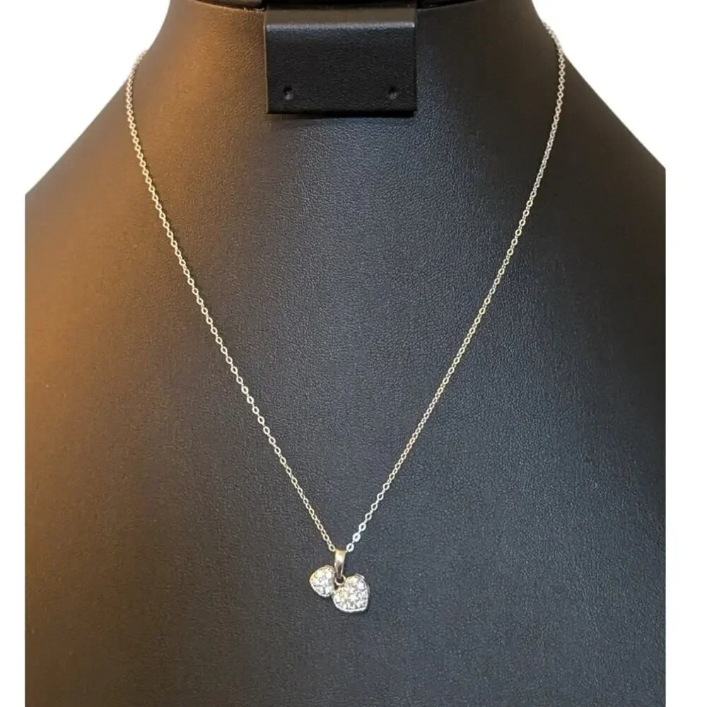 Two Pave CZ Heart 925 Sterling Silver Pendant 18